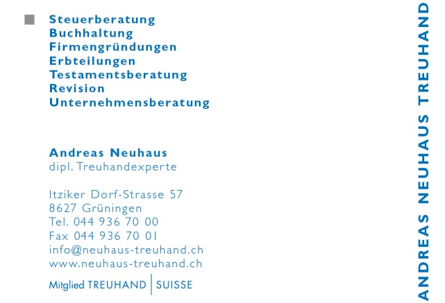 Andreas Neuhaus Treuhand, Itziker Dorf-Strasse 57, 8627 Grueningen, Tel. 044 936 70 00